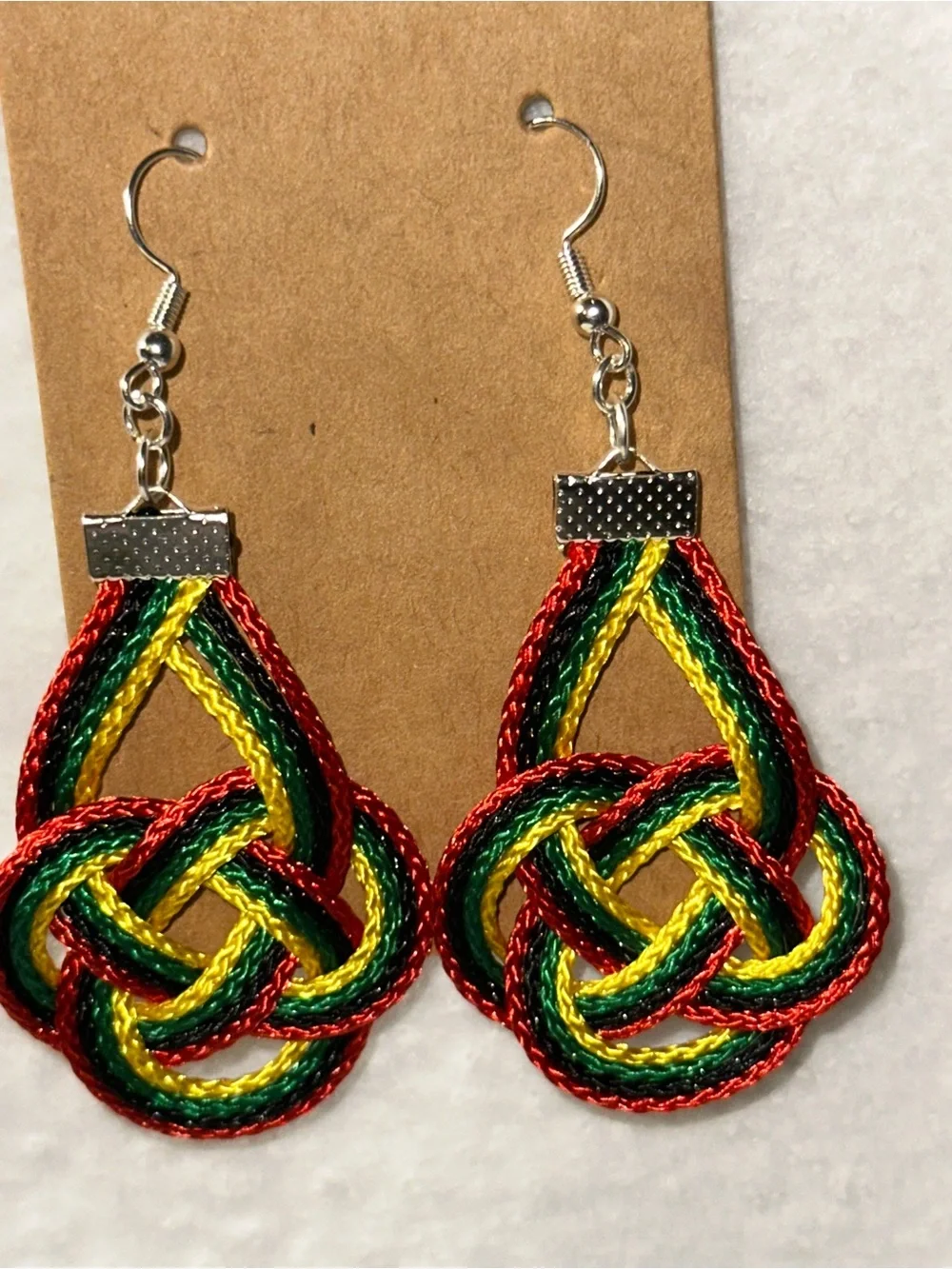 Handmade Red Black Green Yellow Thread Earrings